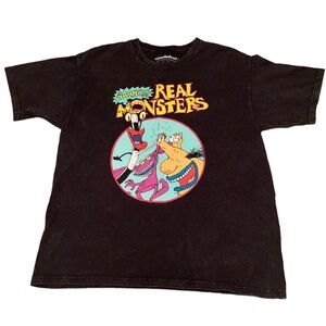 AAAHH!!! Real Monsters Nickelodeon Heathered Faded Black Tee Shirt Size Large